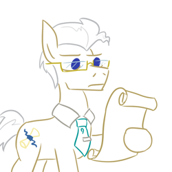 Size: 800x800 | Tagged: safe, artist:jargon scott, mayor mare, earth pony, pony, glasses, male, mayor mustang, reading, rule 63, scroll, simple background, solo, stallion, tie, white background