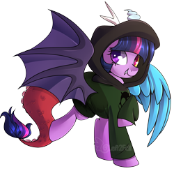 Size: 1800x1766 | Tagged: safe, artist:drawntildawn, twilight sparkle, draconequus, clothes, commission, discord sparkle, draconequified, god tier, hero of doom, homestuck, hoodie, solo, species swap, twikonequus, witch of doom