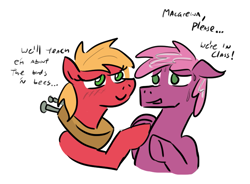 Size: 755x556 | Tagged: safe, artist:jargon scott, big macintosh, cheerilee, jubilance, macareina, cheerimac, cherryloo, female, male, rule 63, shipping, straight