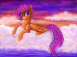 Size: 2202x1648 | Tagged: safe, artist:mn27, scootaloo, cloud, older, solo, sunset