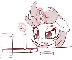 Size: 939x781 | Tagged: safe, artist:an-m, oc, oc only, oc:franziska, pony, unicorn, aryan, aryan pony, blonde, concentrating, dropper, female, levitation, magic, mare, monochrome, nazipone, science, simple background, telekinesis, test tube, tongue out, white background