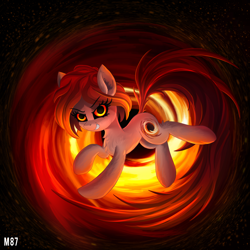 Size: 2000x2000 | Tagged: safe, artist:atlas-66, earth pony, pony, accretion disk, black hole, black hole pony, cutie mark, female, looking at you, mare, messier 87, monster mare, ponified, solo, space