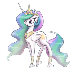 Size: 1242x1280 | Tagged: safe, artist:king-kakapo, princess celestia, alicorn, classical unicorn, pony, :o, cloven hooves, curved horn, cute, cutelestia, fluffy, leonine tail, open mouth, solo, unshorn fetlocks