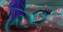 Size: 2533x1311 | Tagged: safe, artist:segraece, princess ember, dragon, gauntlet of fire, cute, older, prone, solo