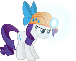 Size: 5993x4825 | Tagged: safe, artist:osipush, rarity, pony, unicorn, gauntlet of fire, absurd resolution, bow, hard hat, hat, helmet, inkscape, light, magic, mining helmet, simple background, solo, transparent background, vector