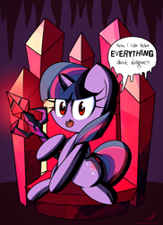 Size: 1600x2200 | Tagged: safe, artist:therandomjoyrider, twilight sparkle, twilight sparkle (alicorn), alicorn, pony, gauntlet of fire, bloodstone scepter, dragon lord twilight, female, mare, red eyes, solo, this will end in fire, throne, xk-class end-of-the-world scenario