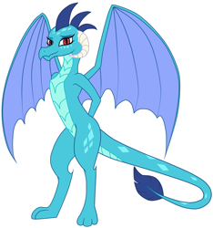 Size: 1600x1708 | Tagged: safe, artist:satellite-singular, princess ember, dragon, gauntlet of fire, arm behind back, looking at you, simple background, smiling, solo, white background