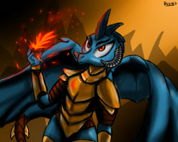 Size: 1500x1200 | Tagged: safe, artist:redvaisandandre, princess ember, dragon, gauntlet of fire, armor, fire, magic, solo