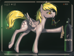 Size: 2000x1500 | Tagged: safe, artist:madhotaru, derpy hooves, pegasus, pony, camera shot, experiment, female, folded wings, literally nsfw, mare, oil can, osha violation, oxygen, oxygen tank, recording, russian, safety last!, solo, this will end in tears, what could possibly go wrong