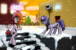 Size: 1483x988 | Tagged: safe, artist:starfall-spark, oc, oc only, manehattan, new year, requested art, snow, snowfall