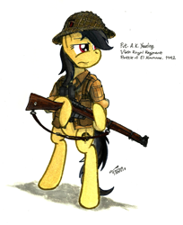 Size: 1280x1566 | Tagged: safe, artist:buckweiser, a.k. yearling, daring do, pony, bipedal, british, british army, el alamein, gun, lee enfield, military, north africa, ponified, rifle, solo, world war ii