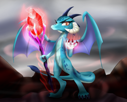 Size: 2500x2000 | Tagged: safe, artist:nihithebrony, dragon lord ember, princess ember, dragon, gauntlet of fire, bloodstone scepter, magic, queen, solo