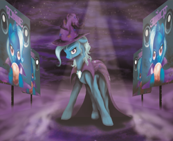 Size: 1024x834 | Tagged: safe, artist:vinicius040598, trixie, pony, unicorn, no second prances, female, grin, mare, poster, solo, spotlight, stars