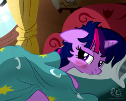 Size: 2000x1600 | Tagged: safe, artist:ponyecho, part of a set, twilight sparkle, twilight sparkle (alicorn), alicorn, pony, bed, bed hair, bed mane, bedroom eyes, blushing, cute, female, mare, morning, morning ponies, ponyecho is trying to murder us, show accurate, sleepy, smiling, solo, twiabetes