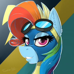 Size: 800x800 | Tagged: safe, artist:twotail813, rainbow dash, pegasus, pony, newbie dash, bedroom eyes, rainbow dash always dresses in style, rainbow fash, rcf community, solo, wonderbolts uniform