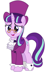 Size: 1600x2400 | Tagged: safe, artist:cheezedoodle96, snowfall frost, starlight glimmer, pony, a hearth's warming tail, .svg available, clothes, female, happy, hat, mare, open mouth, simple background, smiling, svg, top hat, transparent background, vector