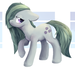 Size: 1438x1348 | Tagged: safe, artist:kaylemi, marble pie, earth pony, pony, chest fluff, ear fluff, ears, female, floppy ears, hair over one eye, mare, raised hoof, solo