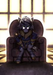 Size: 848x1200 | Tagged: safe, artist:stasysolitude, cane, chair, ponified, scrooge mcduck, solo