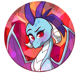 Size: 1280x1194 | Tagged: safe, artist:twisted-sketch, princess ember, dragon, blushing, button, raised eyebrow, solo