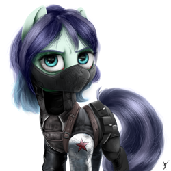 Size: 1000x1000 | Tagged: safe, artist:supermare, coloratura, captain america: the winter soldier, clothes, crossover, marvel, realistic, signature, solo, winter soldier