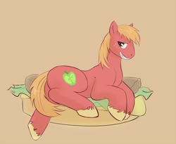 Size: 842x691 | Tagged: safe, big macintosh, earth pony, pony, burger, lettuce, male, meat, plot, pony meat, pun, simple background, solo, stallion, visual pun