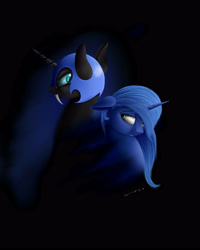 Size: 3600x4500 | Tagged: safe, artist:skitsroom, nightmare moon, princess luna, alicorn, pony, crying, dark, duality, fangs, s1 luna