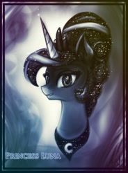 Size: 1128x1532 | Tagged: safe, artist:juliafluffy, princess luna, alicorn, pony, alternate hairstyle, bust, galaxy mane, portrait, solo