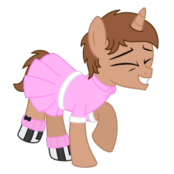 Size: 2500x2500 | Tagged: safe, artist:peternators, oc, oc:heroic armour, pony, unicorn, colt, crossdressing, dancing, dress, male, shoes, socks, teenager, transparent background