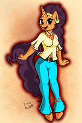 Size: 2400x3600 | Tagged: safe, artist:xain-russell, saffron masala, anthro, unguligrade anthro, spice up your life, clothes, jeans, pants, solo