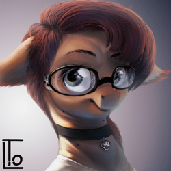 Size: 2048x2048 | Tagged: safe, artist:locksto, oc, oc only, pony, bust, clothes, collar, floppy ears, glasses, jewelry, looking at you, necklace, portrait, shirt, solo