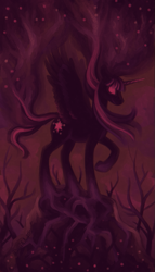 Size: 571x1000 | Tagged: safe, artist:dany-the-hell-fox, twilight sparkle, twilight sparkle (alicorn), alicorn, pony, dark, flowing mane, glowing eyes, limited palette, nightmare, nightmare twilight, solo, tabun art-battle