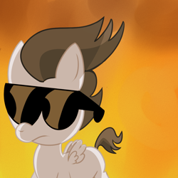 Size: 900x900 | Tagged: safe, artist:cosmonaut, derpibooru import, rumble, explosion, fire, sunglasses