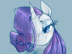 Size: 800x600 | Tagged: safe, artist:madhotaru, rarity, pony, unicorn, bedroom eyes, blushing, face, hair over one eye, portrait, smiling, solo