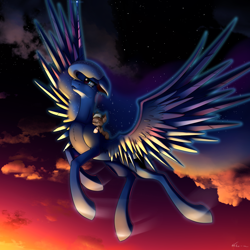 Size: 5000x5000 | Tagged: safe, artist:neko-me, princess luna, oc, alicorn, pony, absurd resolution, commission, fanfic art, flying, night sky, signature, solo, stars, twilight (astronomy)