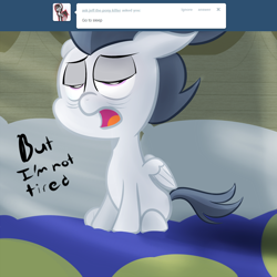 Size: 1000x1000 | Tagged: safe, artist:cosmonaut, derpibooru import, rumble, lets ask rumble, sleepy, solo, tired, tumblr