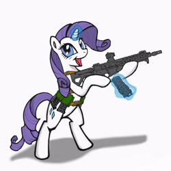 Size: 3000x3000 | Tagged: safe, artist:rex42, artist:vombavr, rarity, pony, unicorn, aimpoint, ar15, assault rifle, bipedal, gun, happy because she own a fantastic american-made firearm, larue tactical, magic, magpul, picatinny rail, reflex sight, rifle, tacticool, telekinesis, wahaha, weapon