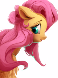 Size: 3000x4000 | Tagged: safe, artist:shira-hedgie, fluttershy, pegasus, pony, floppy ears, looking away, looking down, open mouth, profile, simple background, solo, white background