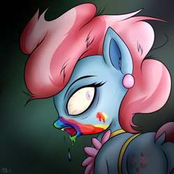 Size: 1600x1600 | Tagged: safe, artist:novaspark, cup cake, earth pony, pony, 28 pranks later, cookie zombie, dock, grimderp, plot, resident evil, solo