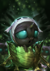 Size: 1020x1440 | Tagged: safe, artist:assasinmonkey, thorax, changeling, changeling larva, the times they are a changeling, changeling egg, cute, cuteling, fangs, frown, hive, horn, larva, male, open mouth, thorabetes