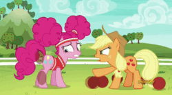 Size: 720x400 | Tagged: safe, edit, edited screencap, screencap, applejack, pinkie pie, earth pony, pony, buckball season, animated, bottomless, buckball, clothes, extreme speed animation, gif, it keeps happening, loop, partial nudity, pinktails pie