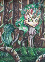 Size: 1471x2020 | Tagged: safe, artist:lunar-white-wolf, gaea everfree, equestria girls, legend of everfree, dark magic, equestria girls ponified, forest, green eyes, ponified, solo, traditional art