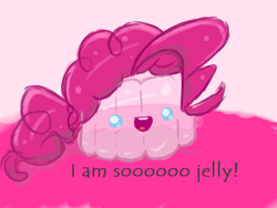 Size: 640x480 | Tagged: safe, artist:acharmingpony, pinkie pie, earth pony, object pony, pony, :d, food, inanimate tf, jelly, open mouth, ponified, pun, smiling, solo, transformation