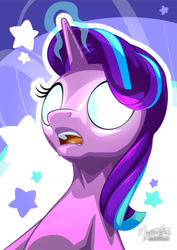 Size: 955x1351 | Tagged: safe, artist:mysticalpha, starlight glimmer, pony, unicorn, every little thing she does, glowing eyes, magic, open mouth, solo