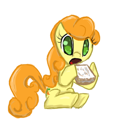 Size: 432x467 | Tagged: safe, artist:acharmingpony, carrot top, golden harvest, cute, cutie top, food, meat, ponies eating meat, sandwich, tuna