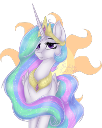 Size: 800x1000 | Tagged: safe, artist:nastyakatseen, princess celestia, alicorn, pony, female, horn, mare, multicolored mane, signature, solo, white coat