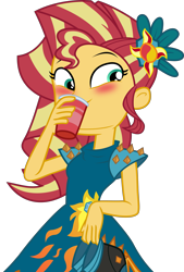 Size: 5997x8856 | Tagged: safe, artist:givralix, sunset shimmer, equestria girls, legend of everfree, absurd resolution, alternate hairstyle, beverage, clothes, crystal gala, dress, drinking, glass, simple background, solo, transparent background, vector