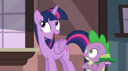Size: 557x312 | Tagged: safe, screencap, spike, twilight sparkle, twilight sparkle (alicorn), alicorn, dragon, pony, ppov, animated, gif, magic, quill, scroll