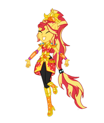 Size: 632x751 | Tagged: safe, artist:twilightls, sunset shimmer, equestria girls, legend of everfree, clothes, crystal guardian, eyes closed, floating, grin, happy, pants, ponied up, simple background, smiling, solo, transparent background, vector
