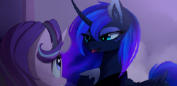 Size: 1280x623 | Tagged: safe, artist:magnaluna, princess luna, starlight glimmer, alicorn, pony, unicorn, to where and back again, duo, female, looking at each other, mare, scene interpretation, tongue out