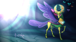 Size: 1920x1080 | Tagged: safe, artist:deroko, thorax, changedling, changeling, pony, to where and back again, awesome, changeling king, epic, eyes in the dark, glowing eyes, handsome, king thorax, magic, male, raised hoof, solo focus, stallion, that was fast
